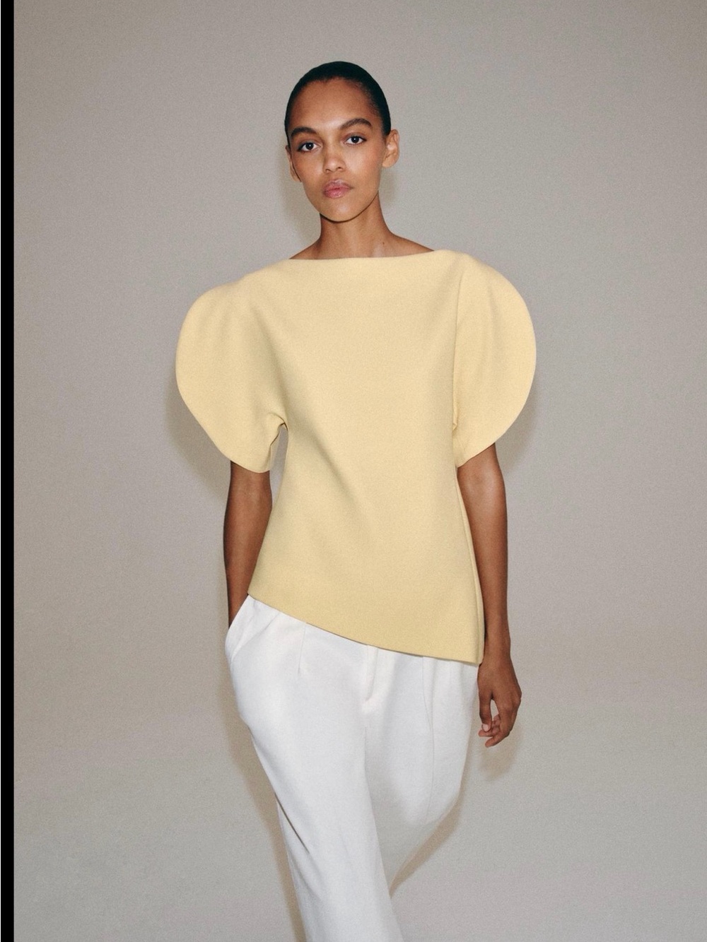 Zara Soft Yellow Puff Sleeve Top